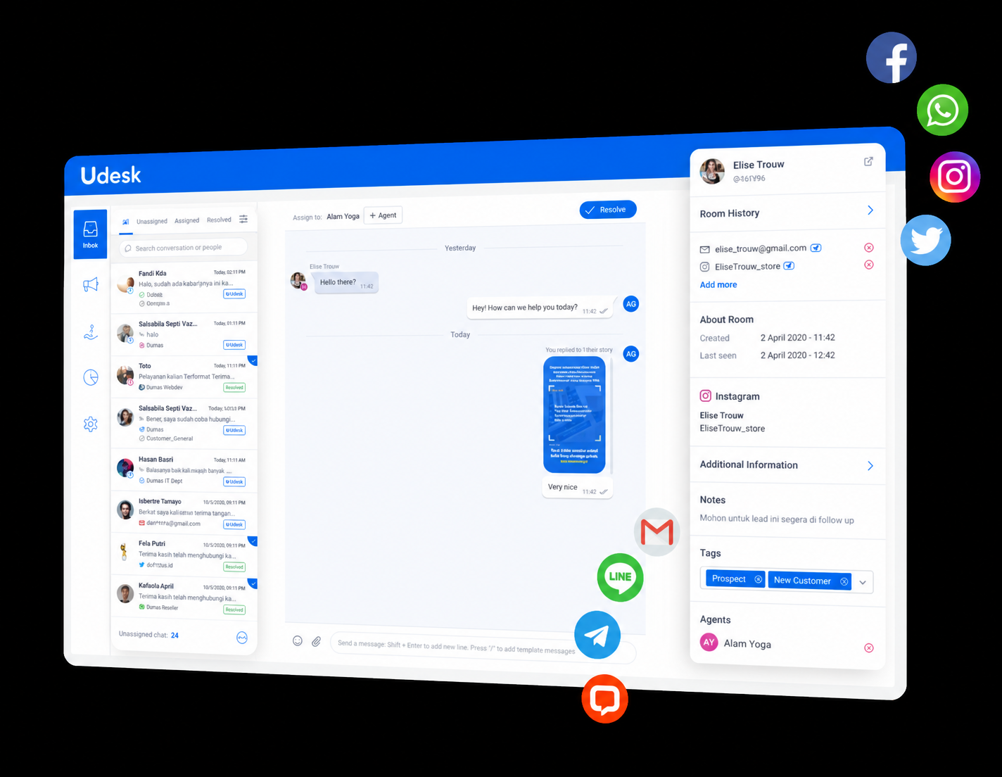 Udesk Instagram API Dashboard - Manage Instagram messages efficiently from one unified platform
